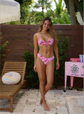 Exotic Bloom bikini by Heat Swimwear - tie front top and high leg bottom front view