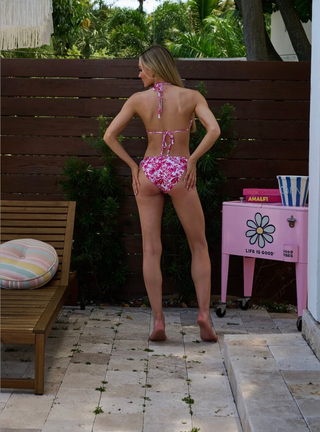 Exotic Bloom bikini by Heat Swimwear - seamless slide triangle top and tie side bottom back view