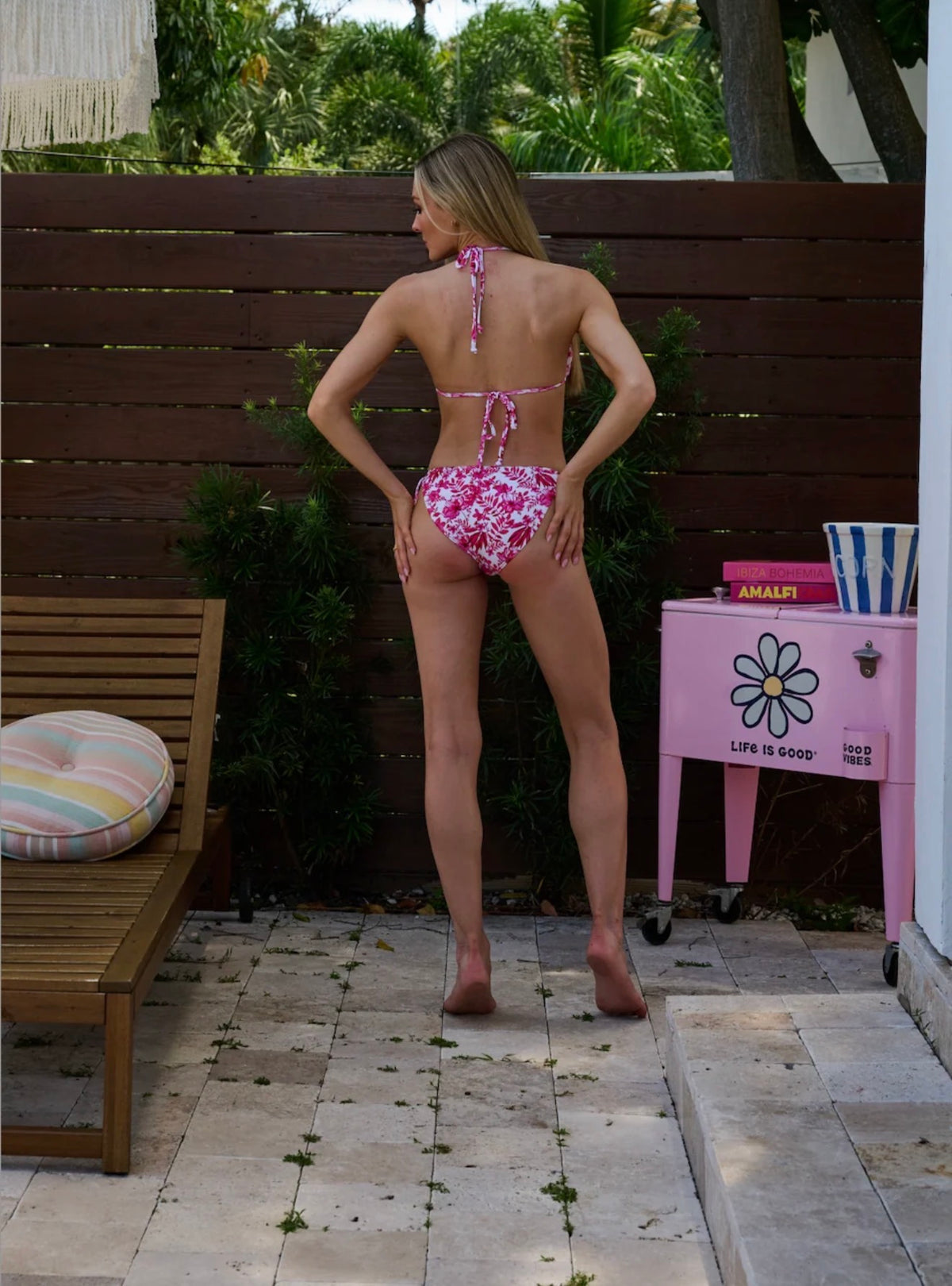 Exotic Bloom bikini by Heat Swimwear - seamless slide triangle top and tie side bottom back view