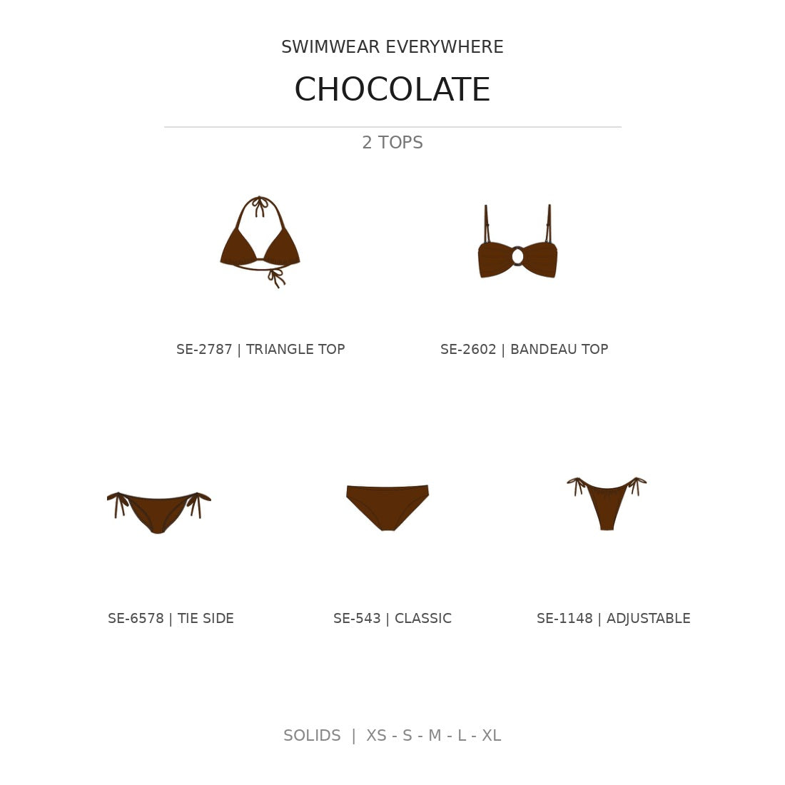 Swimwear Everywhere 2026 Chocolate solid-color bikini tops and bottoms from the catalog