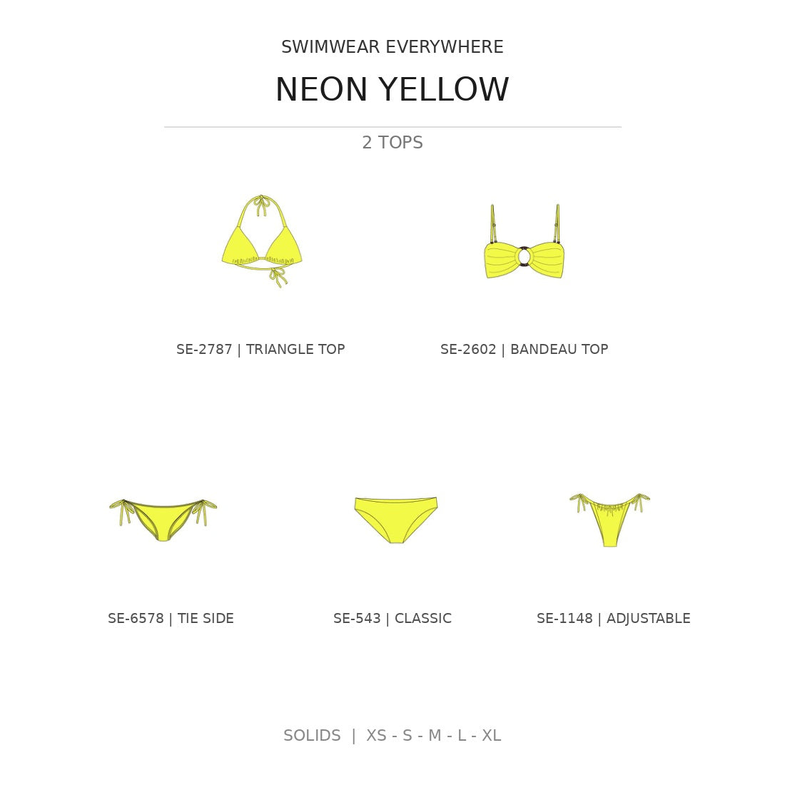 Swimwear Everywhere 2026 Neon Yellow solid-color bikini tops and bottoms from the catalog
