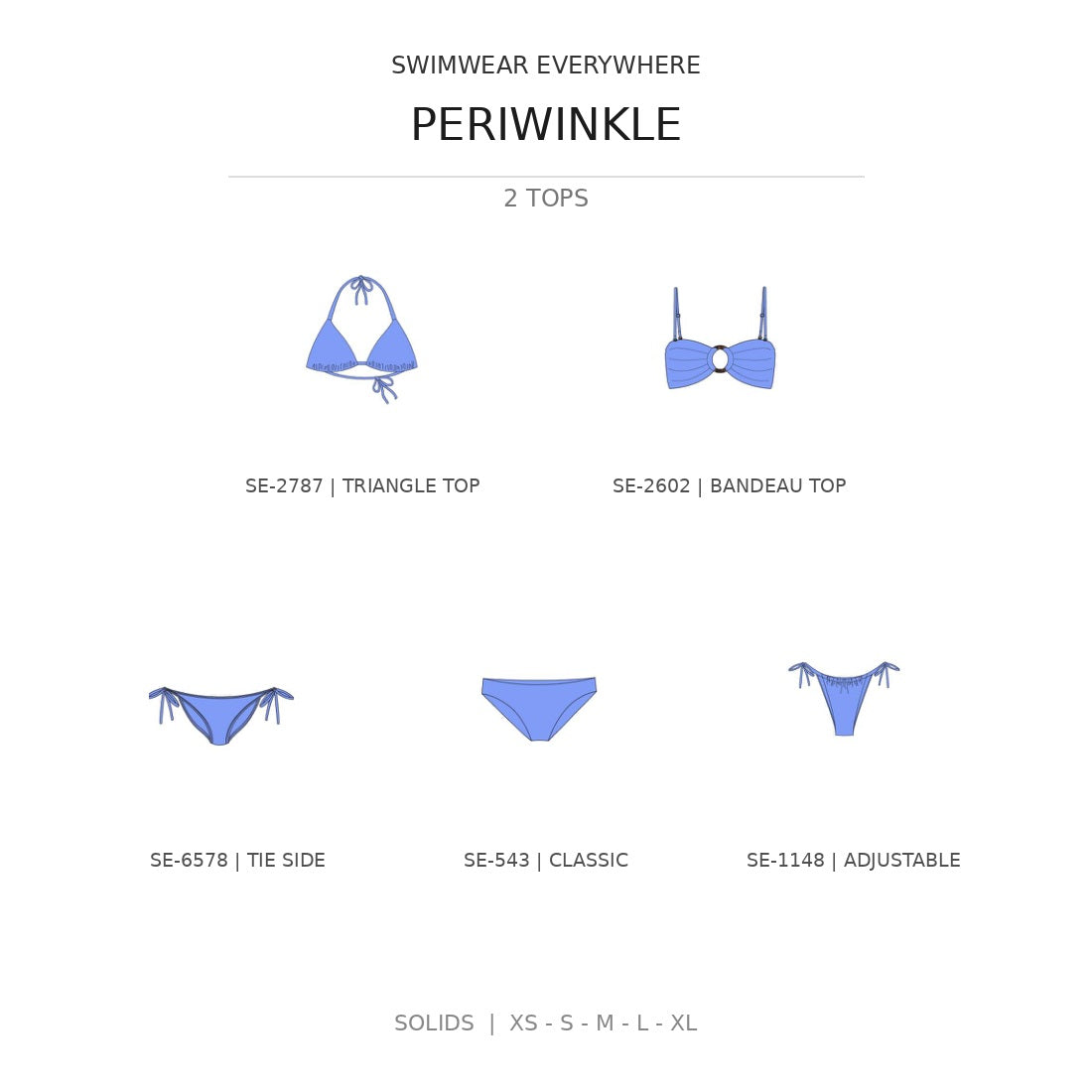 Swimwear Everywhere 2026 Periwinkle solid-color bikini tops and bottoms from the catalog
