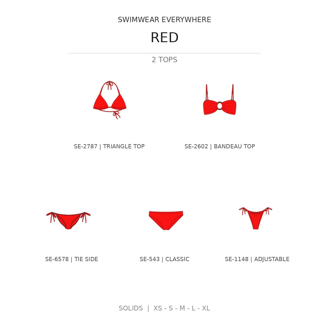 Swimwear Everywhere 2026 Red solid-color bikini tops and bottoms from the catalog